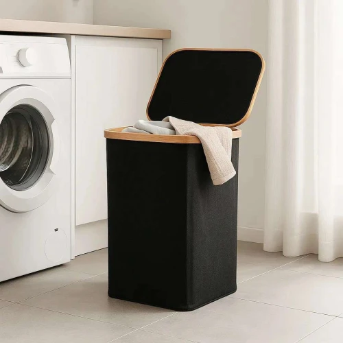 Cesto organizador de tecido dobrável com tampa 44x33x48