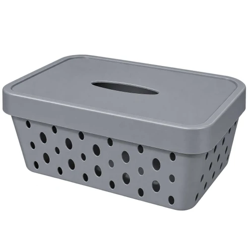 Cesto plástico com tampa 26,5x18x11,5cm 4,5 litros cinza Vaeso