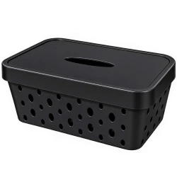 Cesto plástico com tampa 26,5x18x11,5cm 4,5 litros preto Vaeso