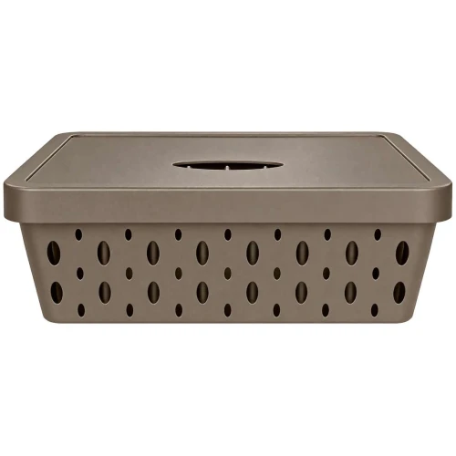 Cesto plástico com tampa 36x27x12cm 11 litros avelã Vaeso Cesto plástico com tampa 36x27x12cm 11 litros avelã Vaeso