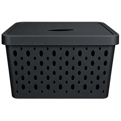 Cesto plástico com tampa 36x27x12cm 17 litros preto Vaeso Cesto plástico com tampa 36x27x12cm 17 litros preto Vaeso