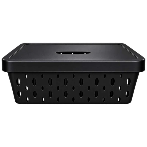 Cesto plástico com tampa 36x27x12cm 11 litros preto Vaeso Cesto plástico com tampa 36x27x12cm 11 litros preto Vaeso