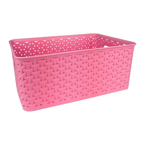 Cesto plástico rattan com tampa 28,5x20,50cm rosa
