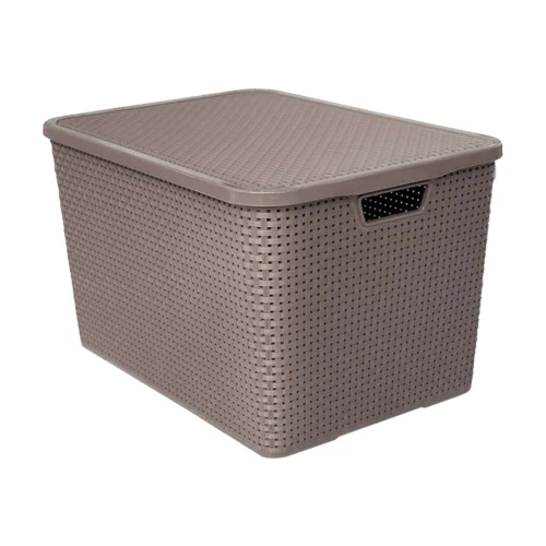 Cesto plastico rattan com tampa 28,5x49cm 40 litros capp bege/cappucci