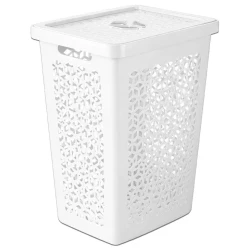 Cesto telado com Tampa 55 litros retangular branco