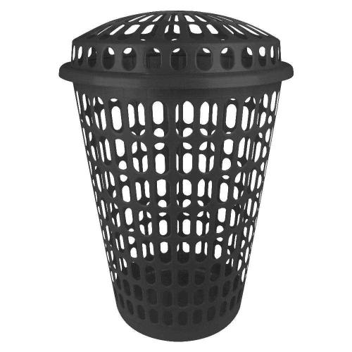 Cesto telado com tampa 60 litros redondo silverblack plasticos mb