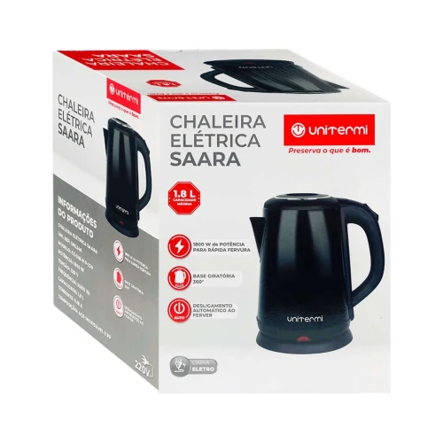 Chaleira elétrica 1,8lt 220v 1800w preta saara