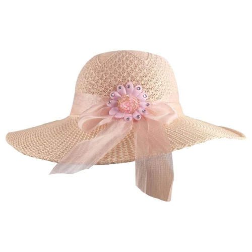 Chapéu de palha sintetica feminino decorado 58cm Chapéu de palha sintetica feminino decorado 58cm