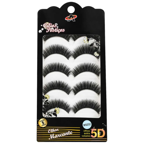 Cílios postiços de plástico 5D com 05 pares Amigold Cílios postiços de plástico 5D com 05 pares Amigold