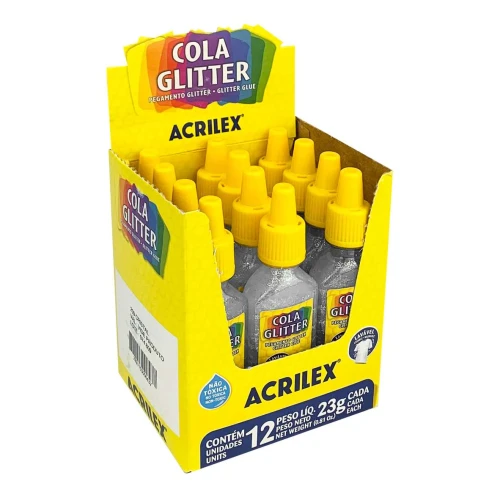 Cola glitter lavável 23g prata Acrilex
