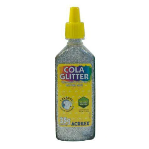 Cola glitter lavável 35g prata ref 202 Acrilex