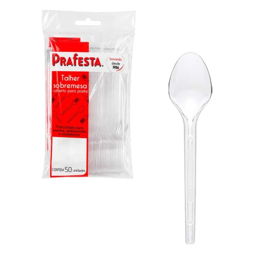 Colher plástica pequena com 50 unidades cristal Prafesta