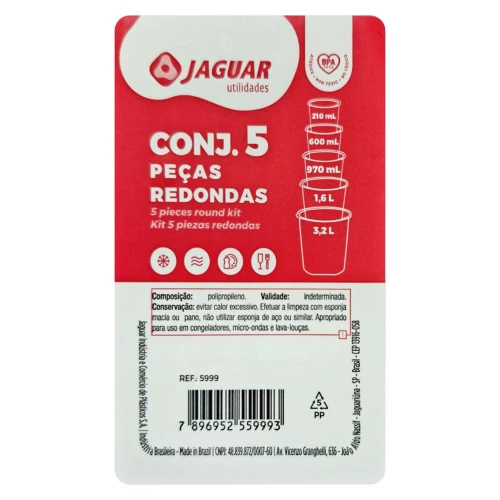 Conjunto de pote plástico redondo com 05 unidades Jaguar