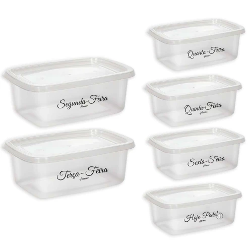 Conjunto de potes plástico retangular com 06 unidades 800ml