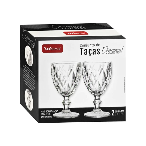 Conjunto de taça de vidro 340ml Diamond transparente com 02 unidades Wellmix