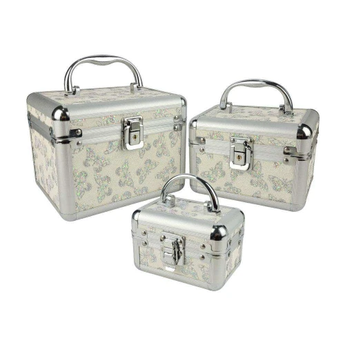 Conjunto necesser maleta de metal decorada com 03 unidades