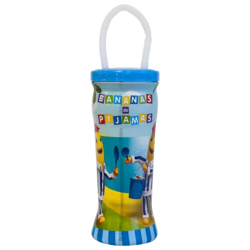 Copão plástico infantil com canudo 01 litro Bananas de Pijamas