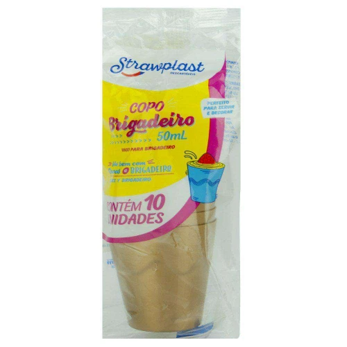 Copo acrílico 50ml brigadeiro com 10 unidades dourado Strawplast