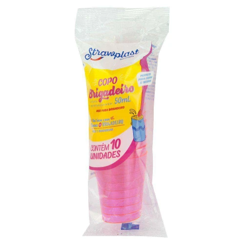 Copo acrílico 50ml brigadeiro com 10 unidades rosa neon Strawplast