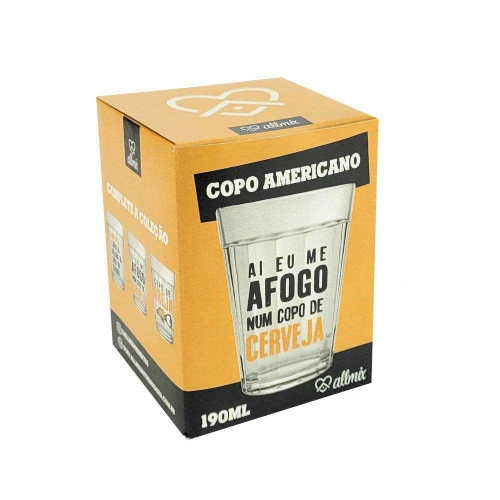 Copo de vidro americano frase eu fe me afogo 190ml Allmix