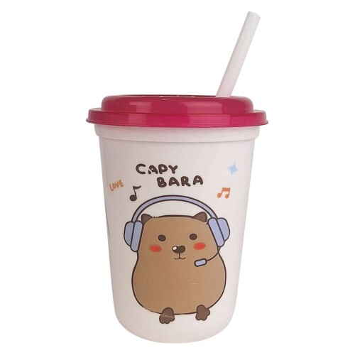 Copo pástico com canudo 400ml capivara Copo pástico com canudo 400ml capivara
