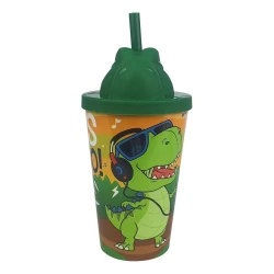 Copo plástico com canudo 350ml dinossauro