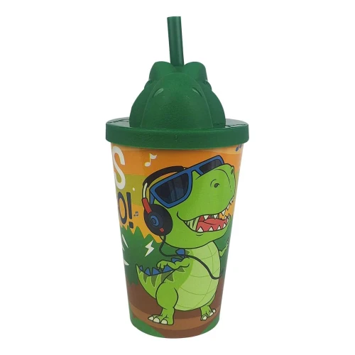 Copo plástico com canudo 350ml dinossauro
