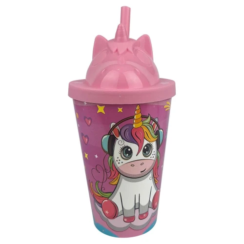 Copo plástico com canudo 350ml unicornio