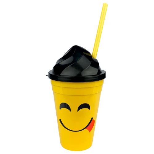 Copo plástico com canudo 450ml Emoji Copo plástico com canudo 450ml Emoji