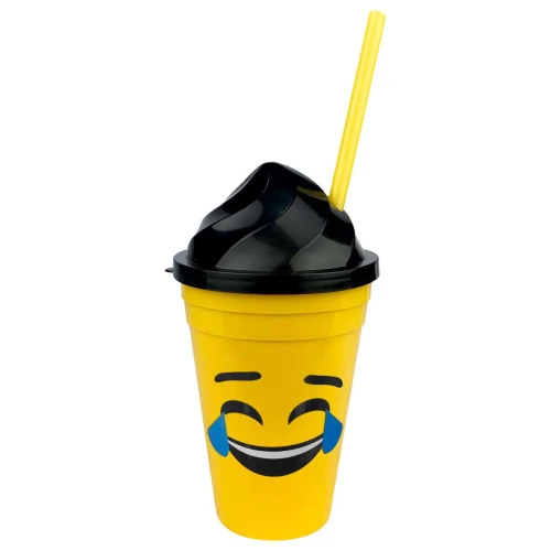 Copo plástico com canudo 450ml Emoji Copo plástico com canudo 450ml Emoji