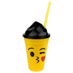 Copo plástico com canudo 450ml Emoji