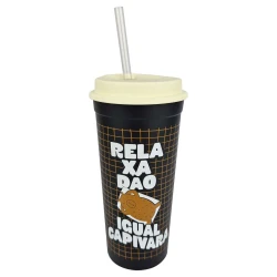 Copo plástico com canudo Slim 500ml Capivara Vaeso