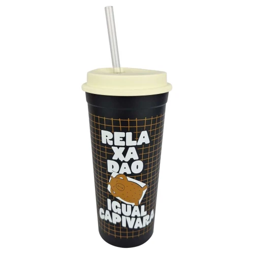 Copo plástico com canudo Slim 500ml Capivara Vaeso