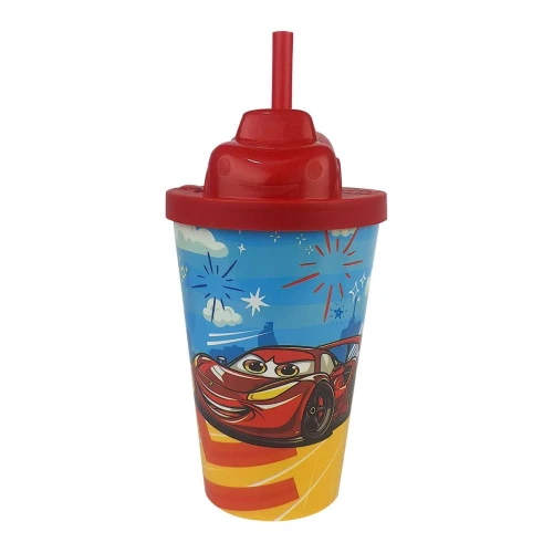 Copo plástico com canudo baby 350ml carrinho vermelho Neoplas