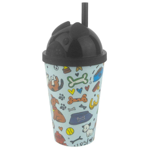 Copo plástico com canudo baby 350ml dog preto Neoplas