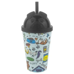 Copo plástico com canudo baby 350ml dog preto Neoplas