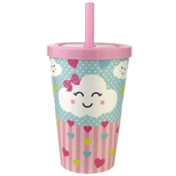 Copo plástico com canudo baby chuva de amor 350ml neoplas