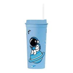 Copo plástico com canudo slim 500ml Astronauta