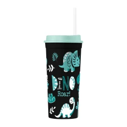 Copo plástico com canudo slim 500ml Dino Boy
