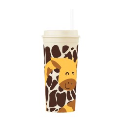Copo plástico com canudo slim 500ml Girafa