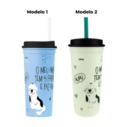 Copo plástico com canudo slim 500ml I Love My Dog