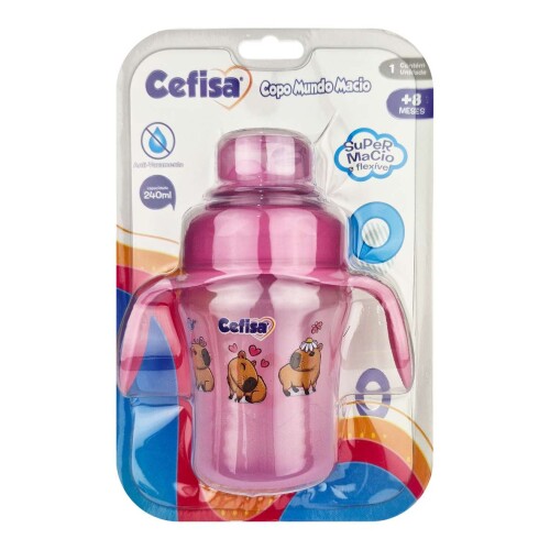 Copo plástico infantil anti-vazamento 240ml azul/rosa Cefisa
