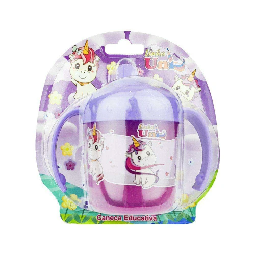 Copo plástico infantil com alça 200ml unicórnio