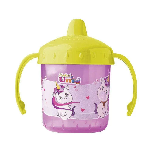 Copo plástico infantil com alça 200ml unicórnio
