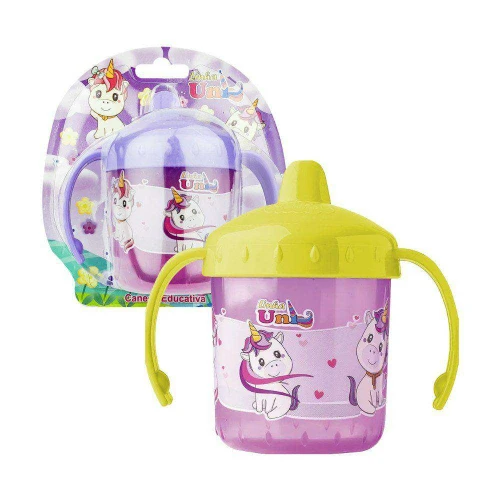 Copo plástico infantil com alça 200ml unicórnio