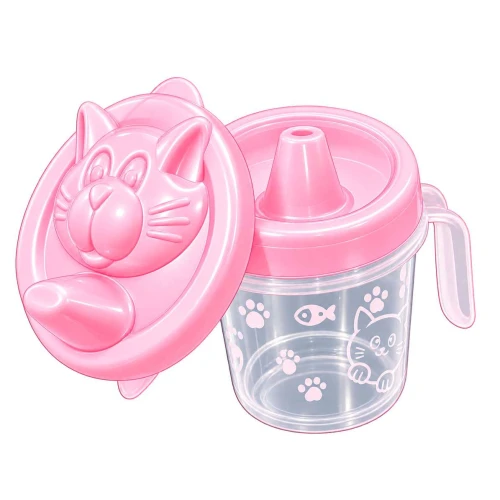 Copo plástico infantil com alça 350ml gato Rosa-azul Copo plástico infantil com alça 350ml gato Rosa-azul