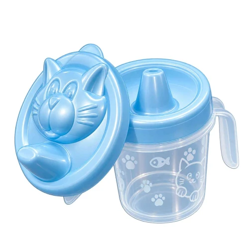 Copo plástico infantil com alça 350ml gato Rosa-azul
