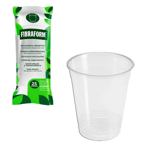 Copo plástico supremo 400ml transparente com 25 unidades F924 Fibraform