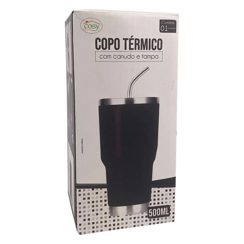 Copo térmico com canudo 500ml inox liso sortido cosy