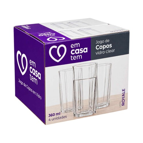 Copo vidro clear royale 360ml com 4 unidades Copo vidro clear royale 360ml com 4 unidades
